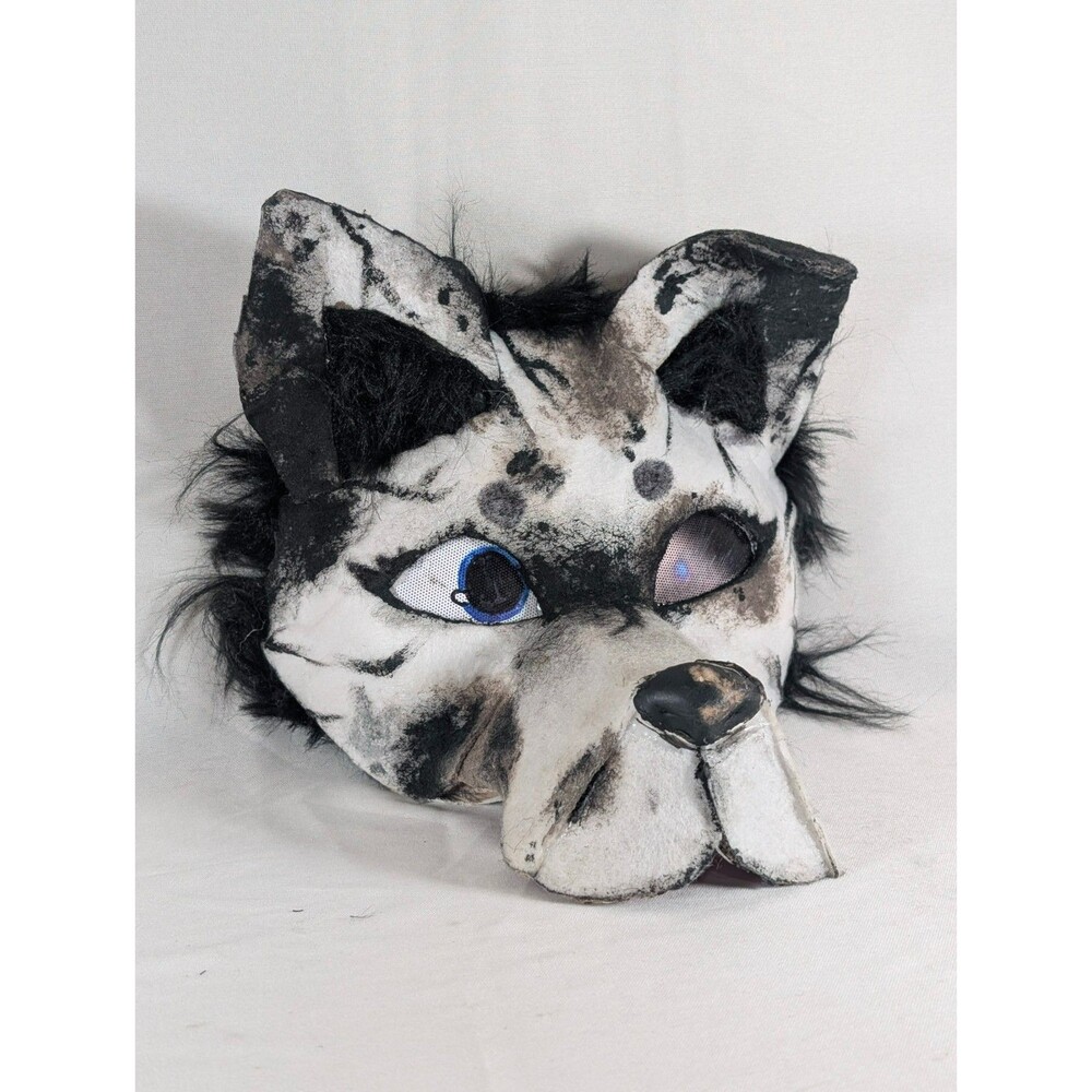 Handmade White Black Wolf Dog Costume Mask Faux Fur Cosplay Halloween Adult OSFM